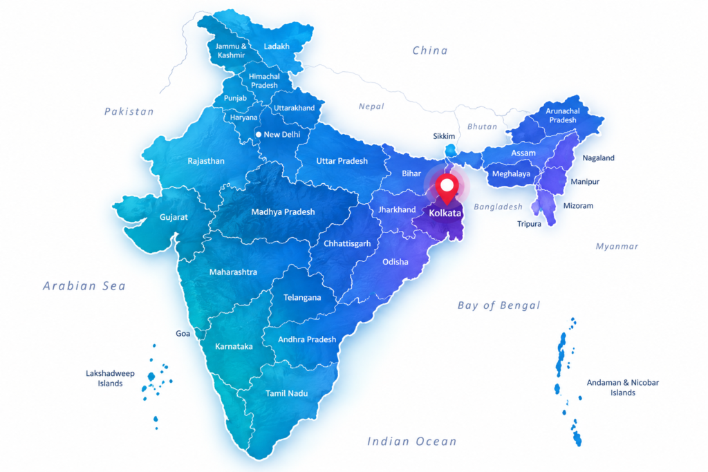 Kolkata Highlighted on India Map